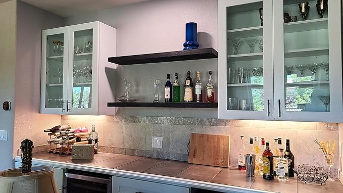 Joel's Antiques - 48 Inch Wooden Floating Shelves for Wall - 48x8x2 Inches - Made of Natural Wood - Long Heavy Duty Wall Shelves - Made in USA - Perfect for Living Room, Kitchen - Black