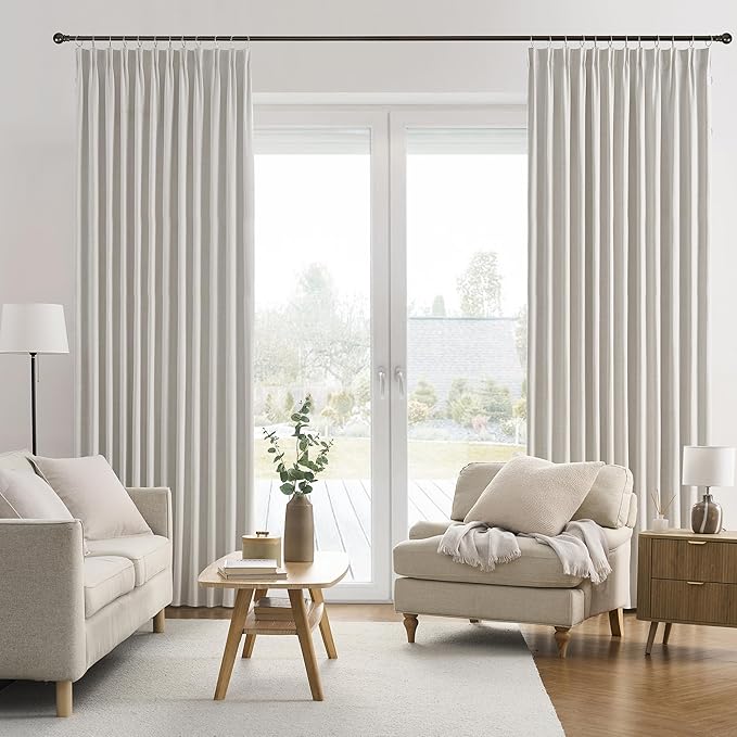 RAIN CITY 104 Inch Long Black Out Curtains 2 Panels Custom Drapery Neutral Blackout Pleated Ceiling Track Curtain for Dining Room Linen Textured Back Tab with Hooks 50"x104"