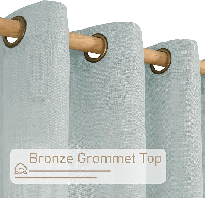 LAMIT Short Linen Curtains 36 Inch Length for Half Window, Semi Sheer Light Filtering Panels Bronze Grommet Drapes for Basement/Kitchen, Greyish Blue, 2 Panels, 34 x 36 Inch