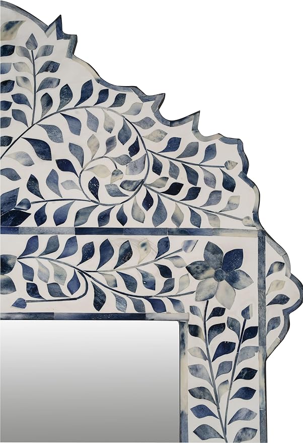 Bone Inlay Mirror Frame Handcrafted Decorative Wall Mirror Frame with Natural Bone and Resin Intricate Floral & Geometric Inlay Boho, Vintage & Ethnic Style Home Décor
