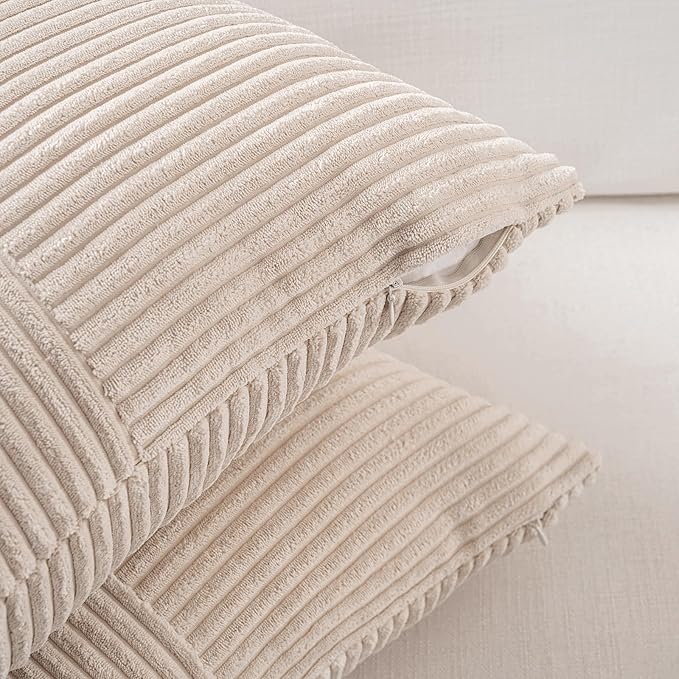 Fancy Homi 2 Packs Tan Euro Decorative Throw Pillow Covers 28x28 Inch for Living Room Couch Bed, Farmhouse Boho Home Decor, Soft Corss Corduroy Patchwork Textured Square Beige Cushion Case 71x71 cm