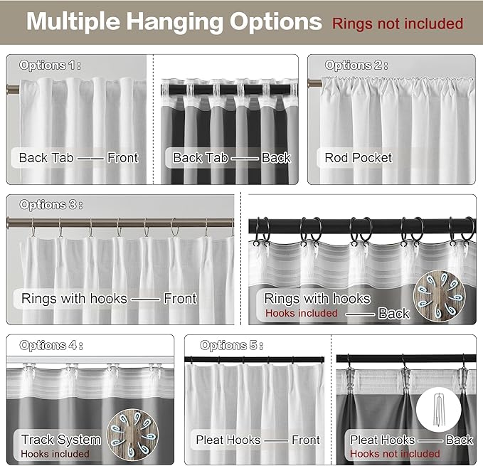 RAIN CITY Snow White Window Long Curtains 108 Inches Long Room Darkening Moder Rustic Ceiling to Floor Curtains for Living Room Blackout Hook Track Drapes 2 Panels 108 Length