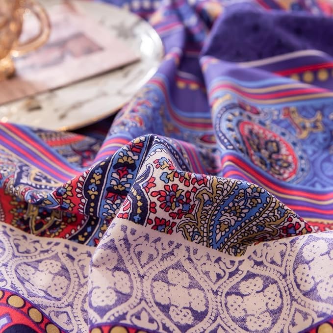 ABREEZE Bohemian Vintage Full Size Floral Cotton Bedding Set 3Pcs Duvet Cover Set Boho Purple Paisley 100% Egyptian Brushed Cotton Reversible Home Bedding Collection