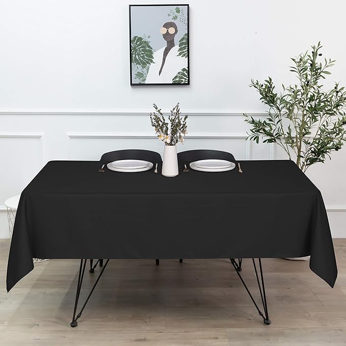 sancua Rectangle Tablecloth - 60 x 120 Inch - Stain and Wrinkle Resistant Washable Polyester Table Cloth, Decorative Fabric Table Cover for Dining Tables, Buffet Parties and Camping, Black
