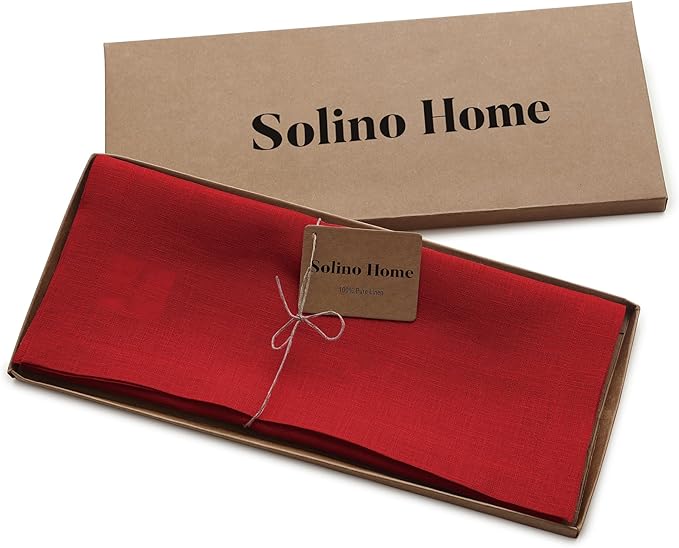 Solino Home Linen Red Table Runner 132 Inches Long - 100% Pure Linen Extra Long Table Runner 14 x 132 Inch - Fete