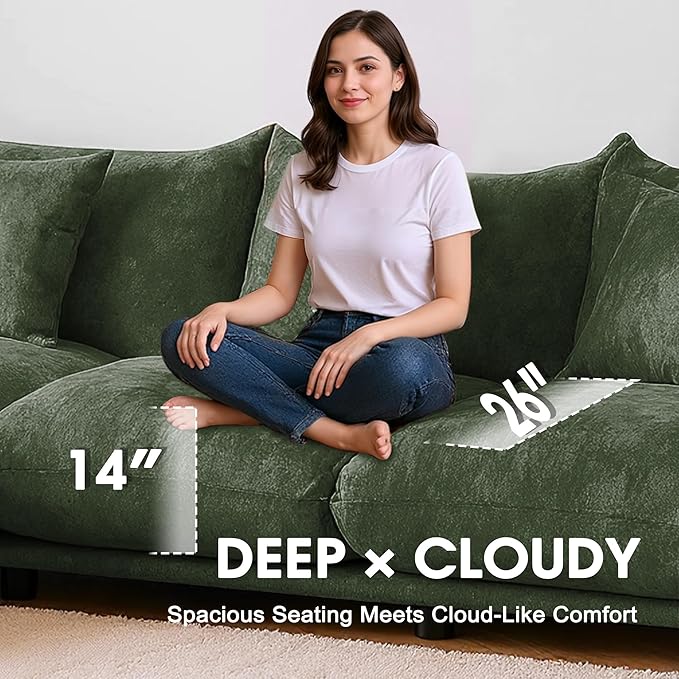 Modern Minimalist Chenille Modular Sectional Sofa, Oversized Couch and Loveseat Set with Thick Cushions, Upholstered Sofa for Small Spaces, Living Room, Bedroom, Office, Apartment(Green,75" Loveseat)