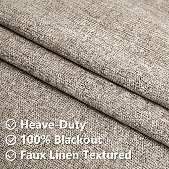 Linen Curtains 108 Inches Long 2 Panels Set, 100% Blackout Curtains Textured Thermal Insulated, Grommet Light Blocking Drapes for Living Room Bedroom Luxury Decor(52W × 108L inch, Linen)