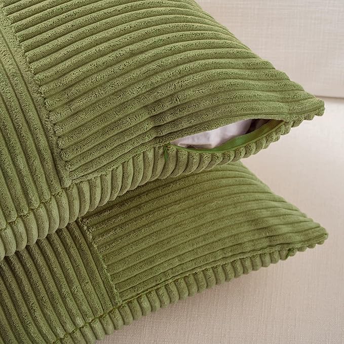 Fancy Homi 2 Packs Moss Green Euro Decorative Throw Pillow Covers 26x26 Inch for Bedroom Couch Bed, Farmhouse Boho Home Decor, Soft Corss Corduroy Patchwork Textured Square Cushion Case 66x66 cm