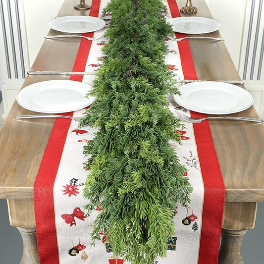 6 Ft Real Touch Christmas Garland,Thick and Lush，Soft Bendable, Lifelike Cedar Garland Realistic, Garlands for Decoration Christmas，Christmas Garland for Mantle,Outdoor Indoor Christmas Decorations