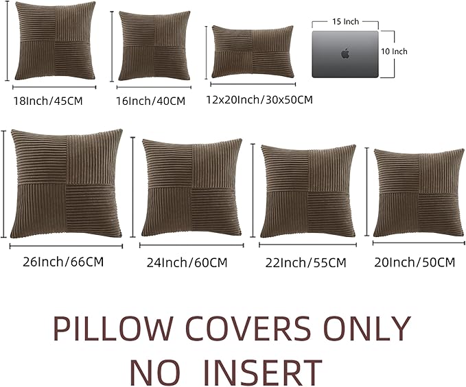 Fancy Homi 2 Packs Dark Brown Lumbar Decorative Throw Pillow Covers 12x20 Inch for Living Room Couch Bed, Rustic Farmhouse Boho Home Decor, Soft Striped Corduroy Rectangle Accent Cushion Case 30x50 cm