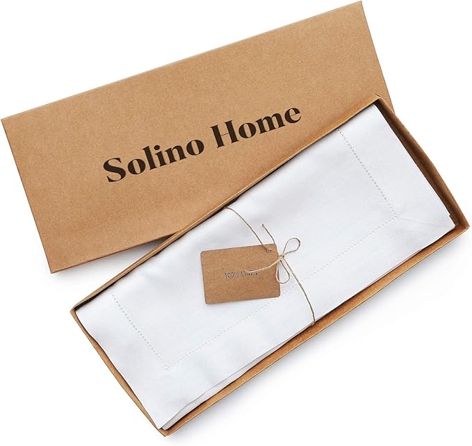 Solino Home Linen White Table Runner 120 Inches Long - 100% Pure Linen Hemstitch 14 x 120 Inch Table Runner for Dining, Fall, Autumn, Halloween, Thanksgiving - Classic Hemstitch