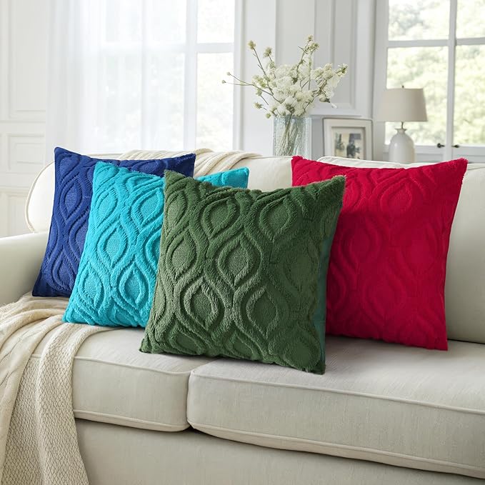 decorUhome Fall Throw Pillow Covers 20x20 Inch Set of 2, Soft Plush Decorative Faux Fur Turquoise Solid Couch Pillow Covers, Accent Farmhouse Neutral Square Euro Pillow Cases for Sofa Bed Living Room
