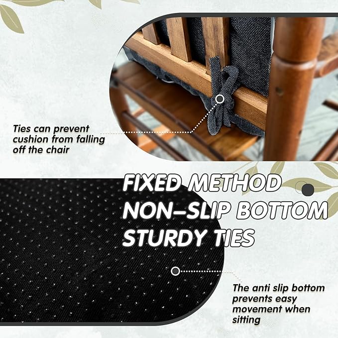 YZ HOME Rocking Chair Cushion, Set of Thicken Seat & Back Chair Cushions with Memory Foam, Non-Slip Chair Pad with Ties for for Indoor&Outdoor Rocker, Dark Grey, 28 * 18 * 5/18x18x5