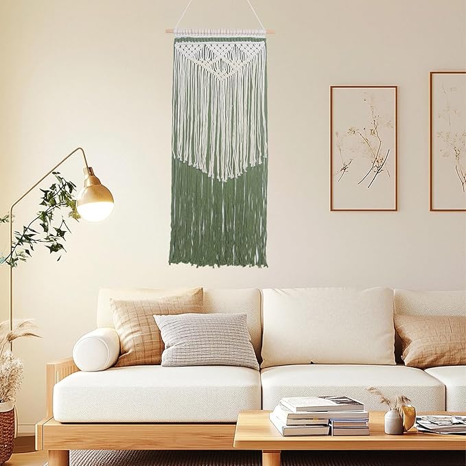 JONKASIPA Macrame Wall Hanging Bohemian Handmade Tassel Wall Art Decorations,Green Fringe Chic Home Decor for Apartment Dorm Living Room Bedroom