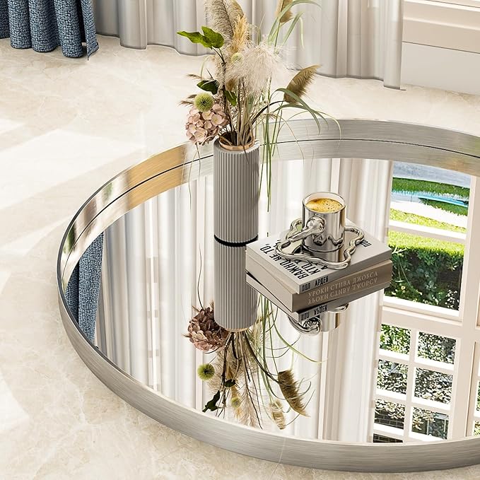 24 Inch Round Bathroom Mirror - Wall Mounted Circle Mirror with Metal Frame, Modern Mirror Suitable for Bathroom, Vanity, Entryway, Living Room, Wall Decor,Silver