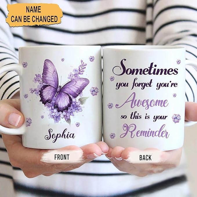 Hyturtle Personalized Purple Inspirational Butterfly Mug - Butterfly Gifts For Women - Animal Gift For Bird Lover Her - Bird Gifts For Mom on Mother Day - Custom Coffee Cup Ceramic Mug 11 Oz 15 Oz
