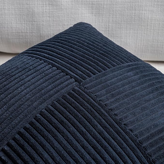 Fancy Homi 2 Packs Navy Blue Big Decorative Throw Pillow Covers 24x24 Inch for Living Room Couch Bed Sofa, Rustic Farmhouse Boho Home Decor, Soft Corss Corduroy Patchwork Accent Cushion Case 60x60 cm