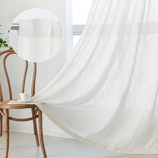 MYSKY HOME 90 Inch Curtains for Sliding Glass Door Windows, Living Room Decoration Cotton Drapes Soft Comfortable Touch Farmhouse Country Patio Treatment Set, 50" Width, Natural, 2 Panels
