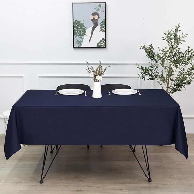 sancua Rectangle Tablecloth - 60 x 120 Inch - Stain and Wrinkle Resistant Washable Polyester Table Cloth, Decorative Fabric Table Cover for Dining Tables, Buffet Parties and Camping, Navy