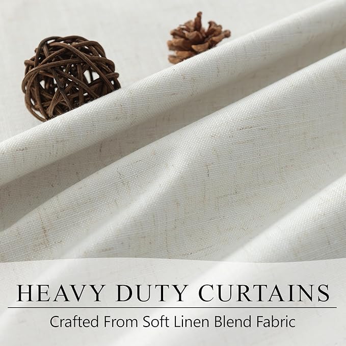 100 Inch Curtains Complete Blackout Linen Curtains for Bedroom 2 Panels Set Large Window Custom Length 100 Inches Long Neutral Cream Colored Thermal Drapes for Sliding Glass Doors Shades Blinds 52x100