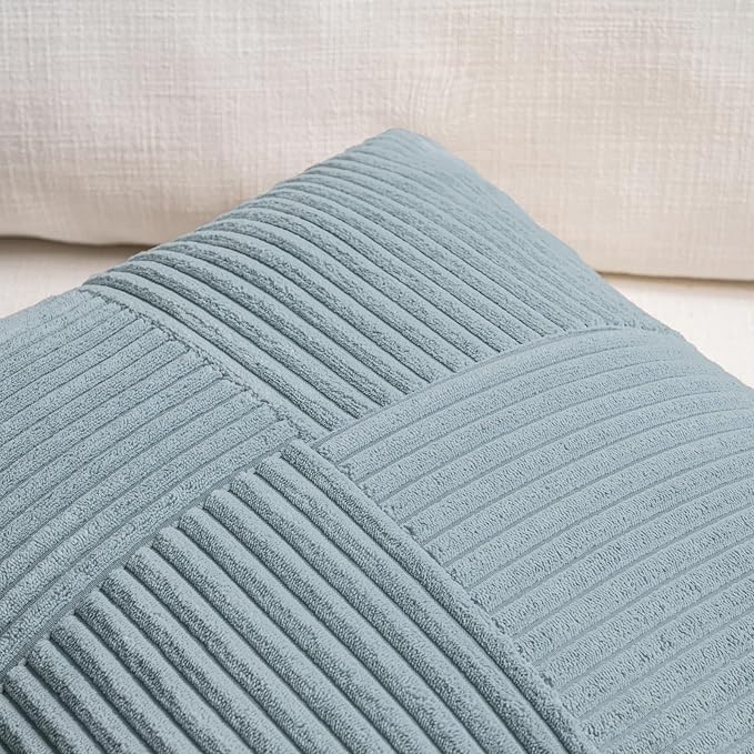 Fancy Homi Set of 2 Light Blue Lumbar Decorative Throw Pillow Covers 12x20 Inch for Living Room Bedroom Couch Bed Sofa, Soft Striped Corduroy Coastal Blue Rectangle Accent Cushion Case 30x50 cm