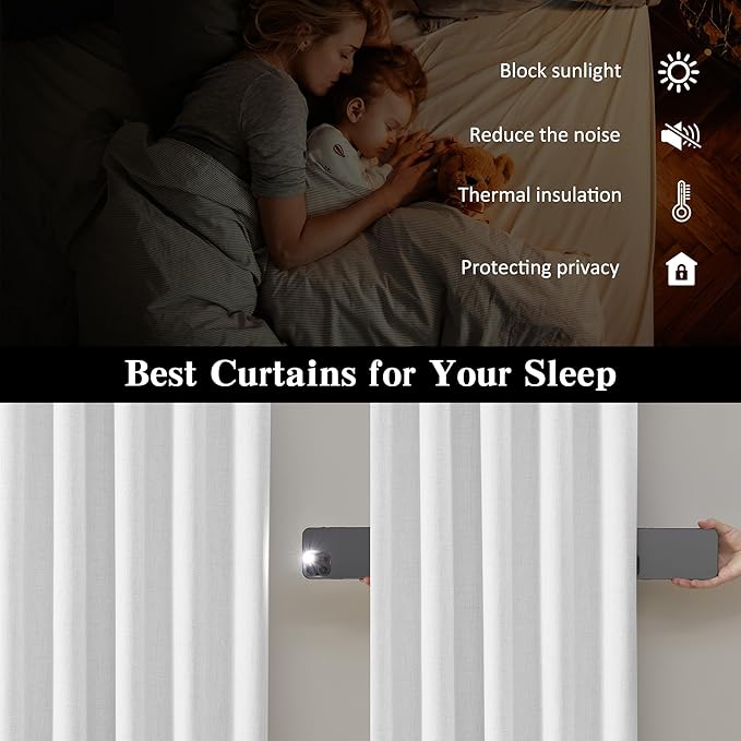 RAIN CITY Snow White Window Long Curtains 108 Inches Long Room Darkening Moder Rustic Ceiling to Floor Curtains for Living Room Blackout Hook Track Drapes 2 Panels 108 Length