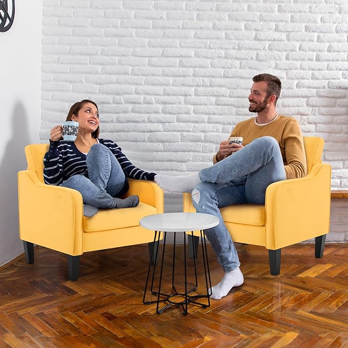 VINGLI Accent Chair for Living Room Chairs Yellow Reading Chair for Bedroom Scooped Arm Chair Mid Century Modern Accent Chairs Upholstered Comfy Chair for Apartment, Waiting Room