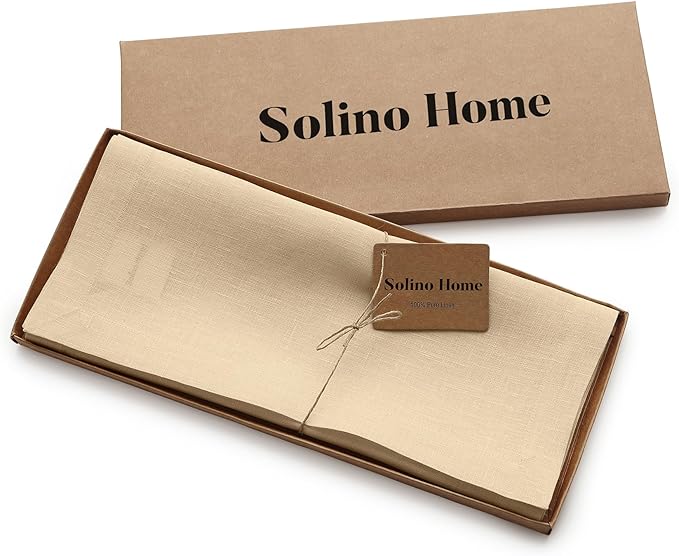 Solino Home Linen Beige Table Runner 90 Inches Long - 100% Pure Linen 14 x 90 Inch Table Runner for Fall, Autumn, Thanksgiving - Fete