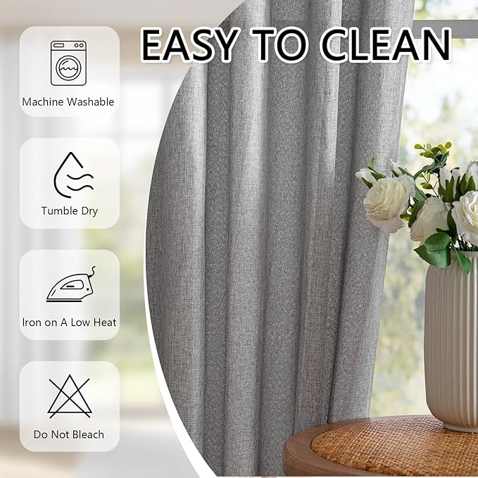 MYSKY HOME 90 Inches Long Living Room Curtains 2 Panels Boho Semi Sheers Light Filtering for Bedroom Windows, Linen Look Texture Soft Touch Country Back Tab, 50" Wide x 90" Long, Dove Grey, 2 Panels