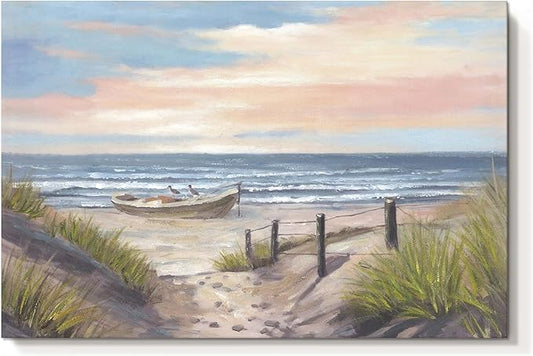 cozy country Ocean Wall Art 45"x30" - Coastal Pictures Beach Canvas Decor - Seashore Artwork Seascape Hand Painting for Living Room, Bedroom, Sea House