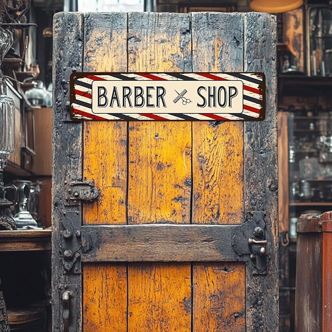 Barber Shop Decor Accessories - Barbershop Poster Metal Tin Signs Vintage Wall Art, Barber Gifts for Men Haircut Decorations 4x16 Inch