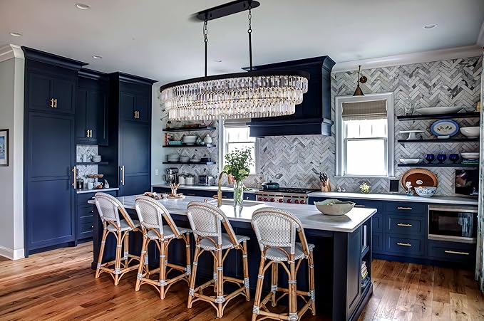 TOCHIC Crystal Chandelier 47 inch, 9 Lights Large Black Crystal Chandeliers for Dining Room, Modern Farmhouse Oval Chandelier Kitchen Island Lighting Fixture for High Ceiling, Living Room, Bar