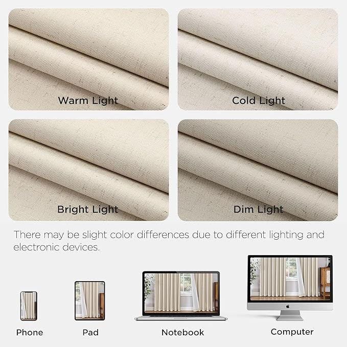 Joydeco Pinch Pleated Linen Curtains for Living Room, 100% Blackout Darkening Curtains 72 inches Length 2 Panel Thermal Insulated Pinch Pleat Drapes(Ecru,40'' Wx72'' L)