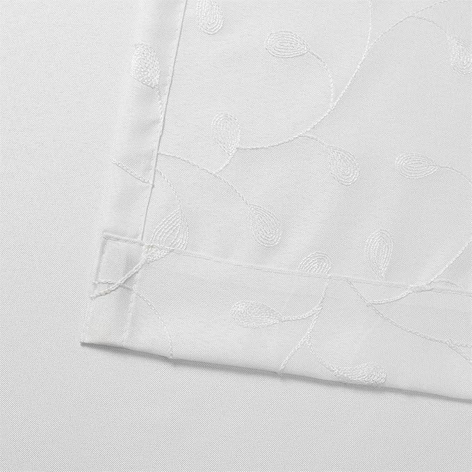 MIUCO Light Filtering Faux Linen Curtains - 63 Inch Length for Bedroom & Living Room, Pure White Floral Embroidered Solid Mix and Match, Semi Sheer Grommet Farmhouse Drapes, 2 Panels Set