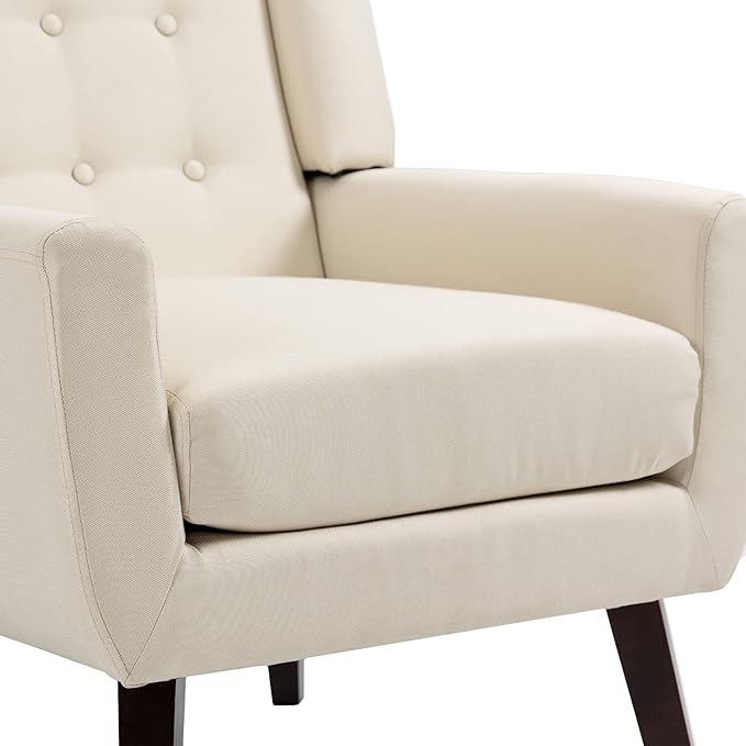 UIXE Accent Chair, Modern Upholstered Armchair in Fabric for Living Room, Comfy Club Arm Chairs Single Sofa Button Tufted Bedroom Reading Seat - White, Set of 1