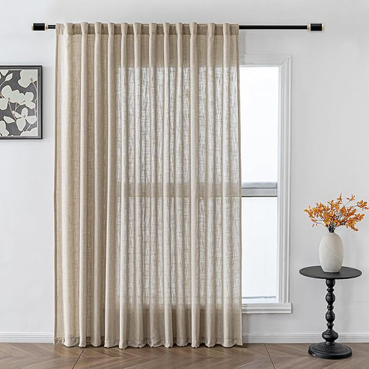 MYSKY HOME Cotton Curtains for Living Room Farmhouse Semi Sheer Light Filtering for Bedroom Windows, Linen Look Texture Soft Modern Decor Country Style, 100" x 84", Light Oatmeal, 1 Panel