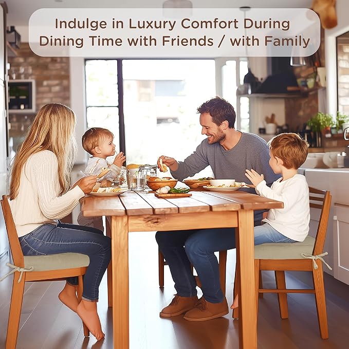 Codi Dining Chair Cushions 2 Pack, Thick Chairs Pads for Indoor Kitchen Room - Washable, Non-Slip Memory Foam Seat Cushion with Ties, 16.5"x16.5"x 3.5", Set of 2, Beige