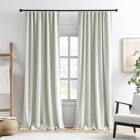 RAIN CITY Blackout Curtains 104 Inch Long 2 Panels Set, Back Tab/Rod Pocket Room Darkening Polyester Track System Curtains for Living Room Thermal Insulated Pleated Drapes, 105 Inch Length, Natural