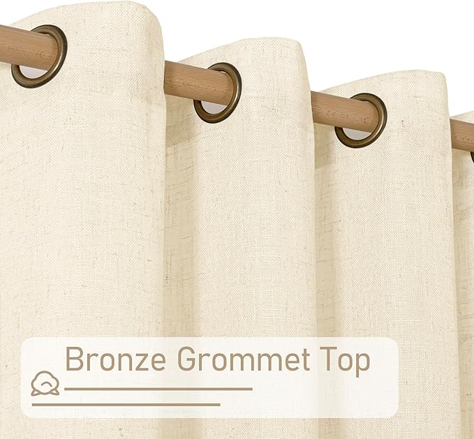 LAMIT Beige Linen Curtains for Living Room 2 Panels Set, 84 Inch Linen Textured Light Filtering Drapes Bronze Grommet Boho Panels for Farmhouse/Bedroom/Porch, 38 x 84 Inch