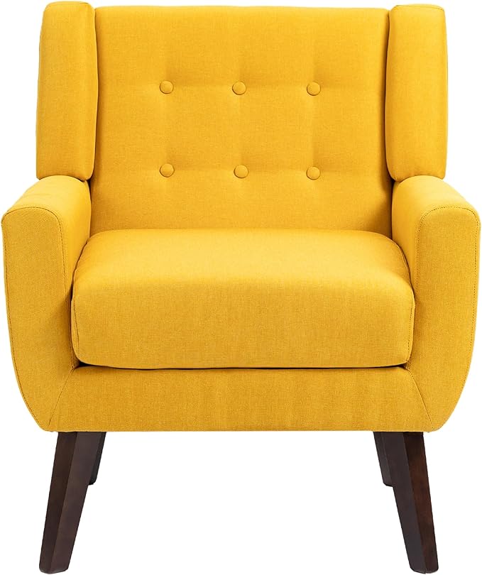 UIXE Accent Chair, Modern Upholstered Armchair Mid-Century Arm Chair in Fabric for Living Room, Comfy Single Sofa Seats Button Tufted Reading Seating, Yellow