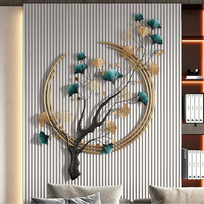 Umbifa Ginkgo Leaf Metal Art Decor 52.7 in * 32.7in 3D Metal Wall Sculpture for Living Room Porch Room Bedroom Modern Art Decor