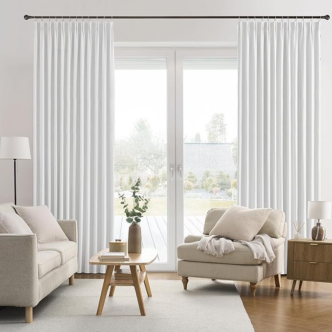 RAIN CITY Snow White Window Long Curtains 108 Inches Long Room Darkening Moder Rustic Ceiling to Floor Curtains for Living Room Blackout Hook Track Drapes 2 Panels 108 Length
