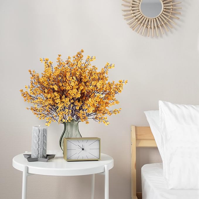 Sggvecsy 15 Pcs Babys Breath Artificial Flowers Gypsophila Bouquets Real Touch Fake Silk Flowers for Home Wedding DIY Floral Arrangement Table Centerpiece Thanksgiving Autumn Decoration (Orange)