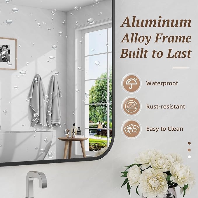 Bathroom Mirror 55" x 36", Large Rectangle Wall Mirror, Black Metal Frame Wall Mounted Mirrors for Bathroom, Vanity, Bedroom, Entryway Decor(Horizontal/Vertical)