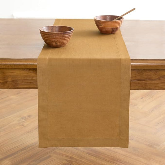 Solino Home Linen Table Runner 120 Inches Long - 100% Pure Linen Caramel Dining Table Runner 14 x 120 Inch for Fall, Autumn, Thanksgiving - Fete