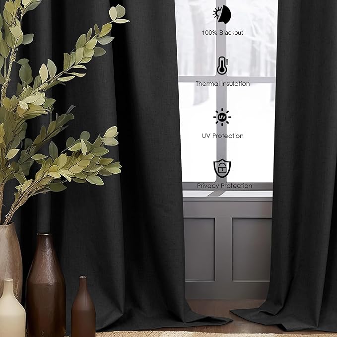 102 Inch Curtains Black Out Linen Blackout Curtains for Bedroom Aesthetic 2 Panel Long Drapes Large Window Sun Light Blocker Custom Made Size Thermal Insulated Curtains for Living Room 52x102 Length