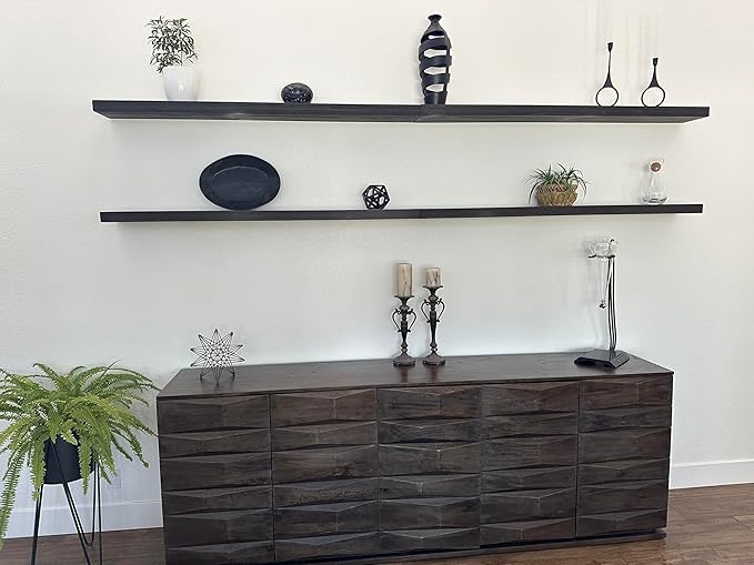 joelsantiques 72 Inch Wooden Floating Shelves for Wall - 72x8x2 in - Made of Natural Wood - Long Wall Shelves for Bedroom - Perfect for Living Room, Kitchen - Black