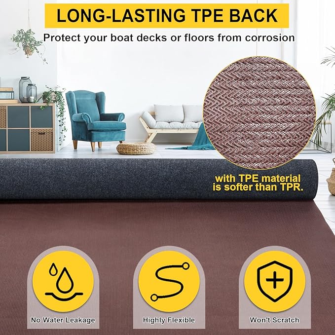 Marine Carpet,6 FT x 14 FT Dark Gray Indoor Outdoor Carpet 0.2" Thick Boat Carpet with Water-Proof TPE Backing, Non-Slide Outdoor Marine Carpet Roll for Home, Patio, Porch, Deck