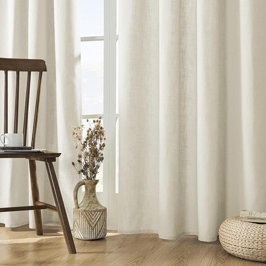 Joydeco Custom Linen Curtains for Living Room, Semi-Sheer Curtain 1 Panel Light Filtering Rod Pocket Back Tab (Ivory on Linen, Custom Size)