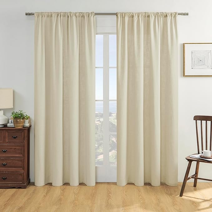 Joydeco Linen Curtains, 90 Inch Length, 2 Panels Set for Living Room, Light Filtering